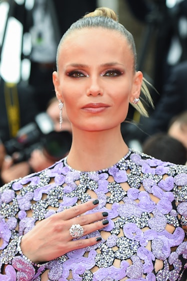 Natasha Poly in a lavender-sequin dress  at the Cannes Film Festival 2021