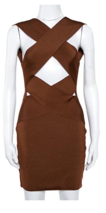 Brown Knit Crossover Detail Bodycon