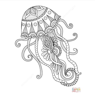 Jellyfish adult coloring page with intricate design and details