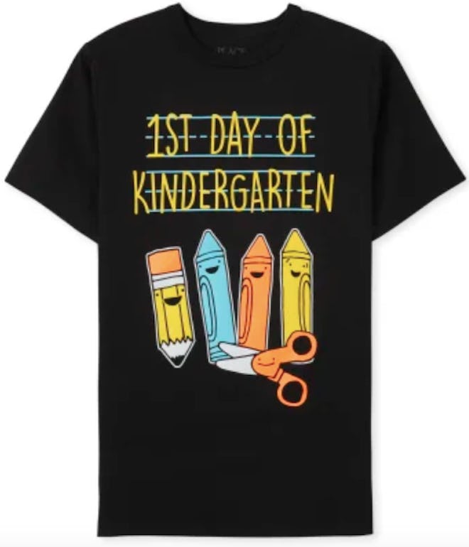 Shirt that reads "First Day of Kindergarten"