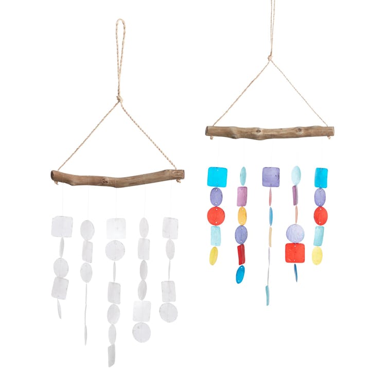 White And Rainbow Capiz And Wood Wind Chimes Set Of 2