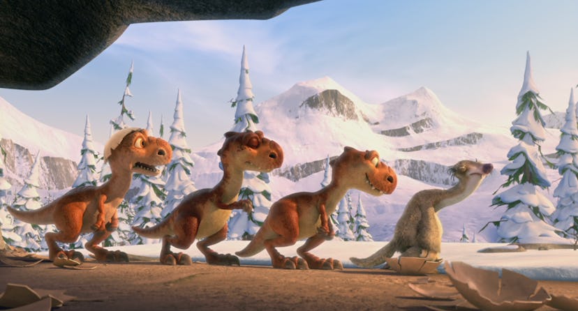 Ice Age: Dawn of Dinosaurs features creatures from both the Ice Age and the Cretaceous period.