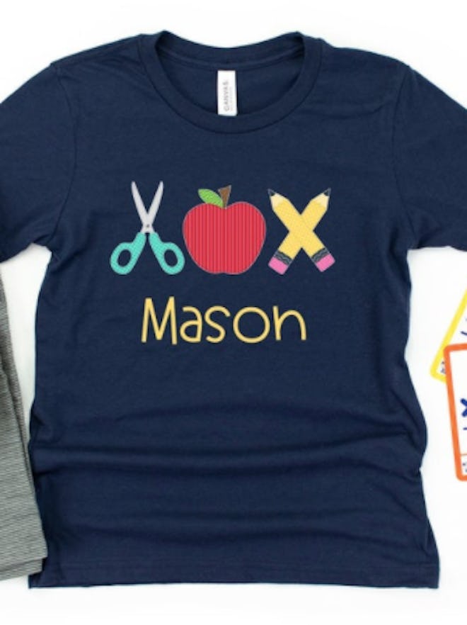 Personalized scissors, apple, pencils t-shirt