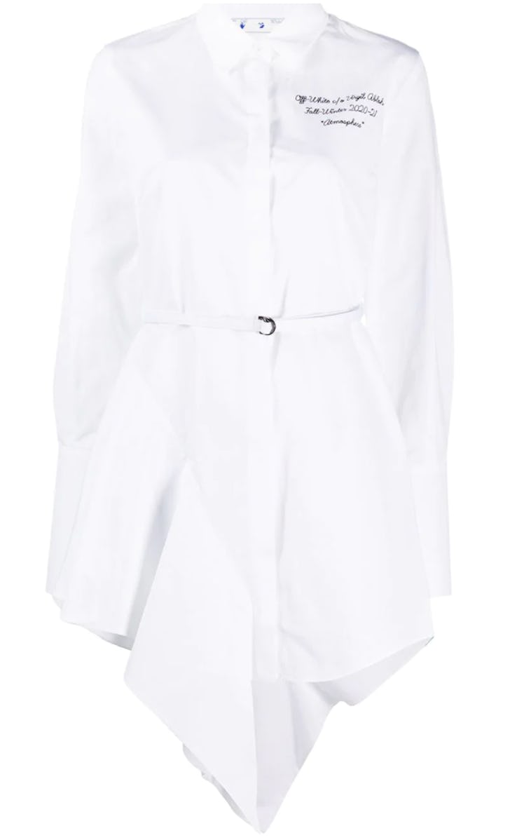 Off-White's asymmetric-hem mini shirt dress. 