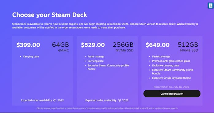 Pricing for Steam Deck