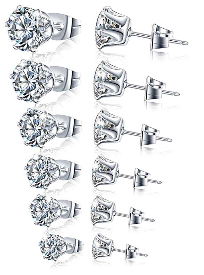 Manufac Stainless Steel Stud Earrings (6 Pairs)