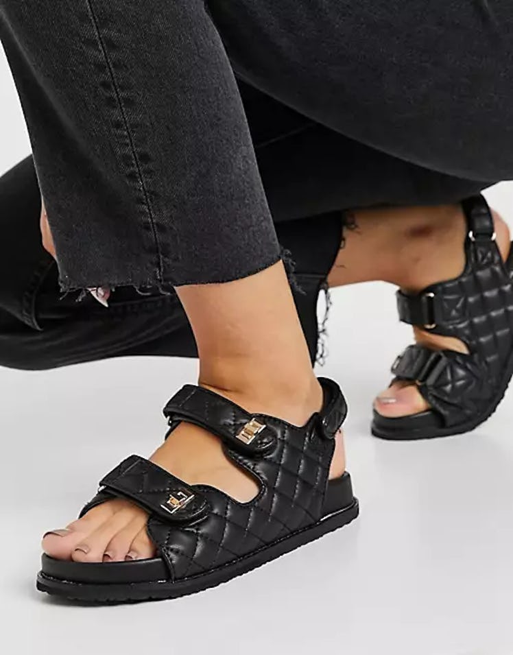 Chunky Carmen grandad sandals in black quilt from Pubic Desire, available on ASOS.