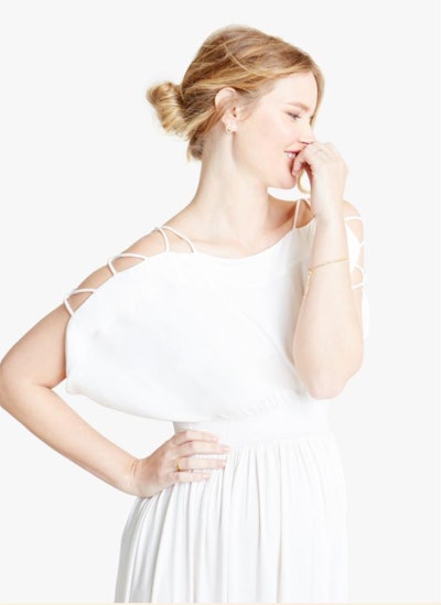 pregnant woman in white maternity dress