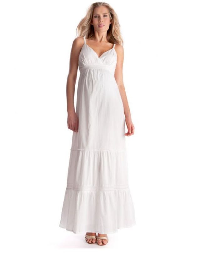 pregnant woman in white maternity dress