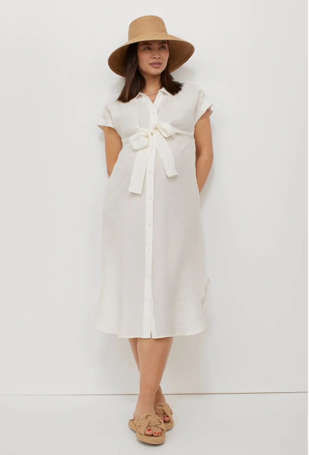 chinese dress ladies Pinkblush Beige Fringe Linen Maternity Dress