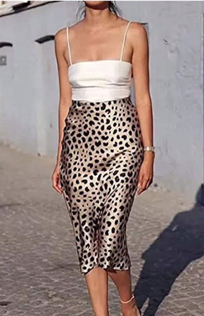 Soowalaoo High Waist Leopard Midi Skirt 