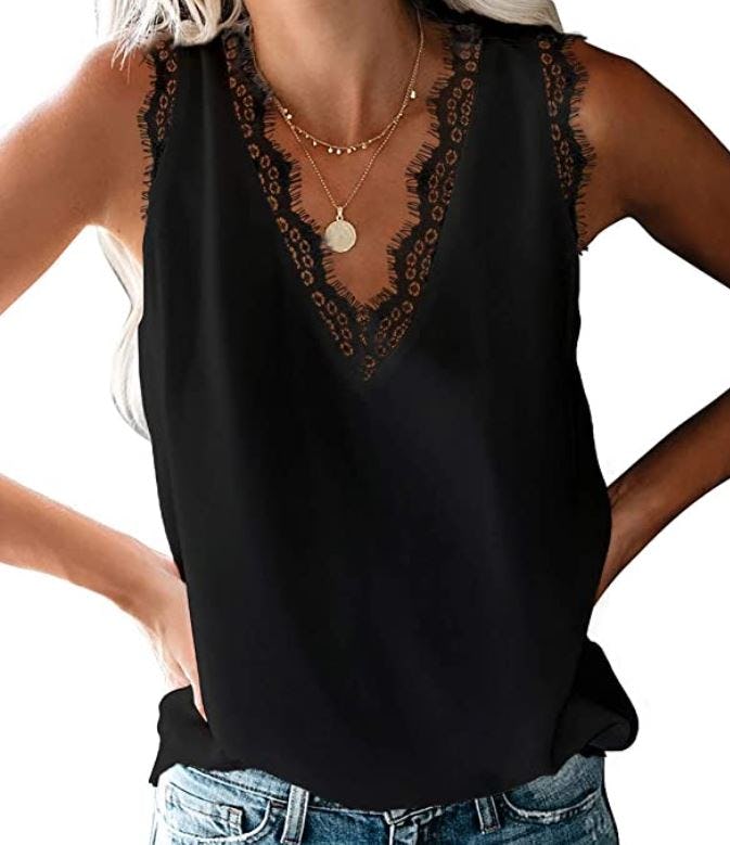 BLENCOT Lace Trim Sleeveless Blouse