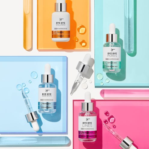 IT cosmetics serums on colored squared