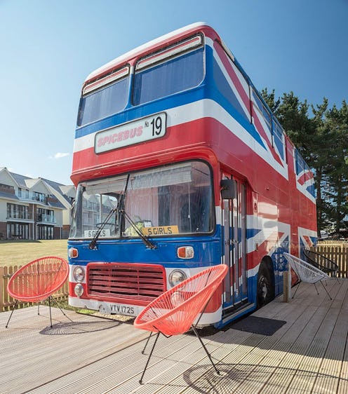 The Spice Bus, a union jack patterned bust featuring a sign that reads 'Spice Girls'