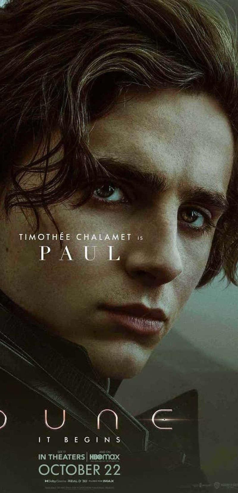A close-up portrait of Timothee Chalamet as Paul in Dune