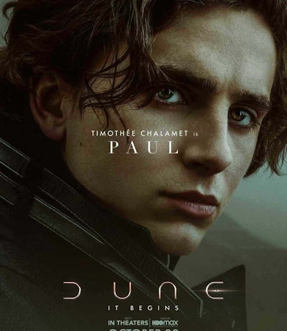 A close-up portrait of Timothee Chalamet as Paul in Dune