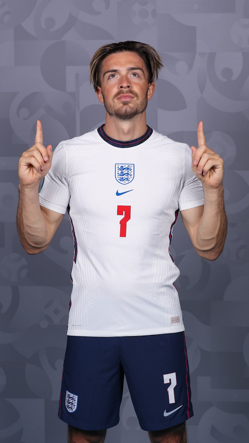 Jack Grealish of England poses during the official UEFA Euro 2020 press day