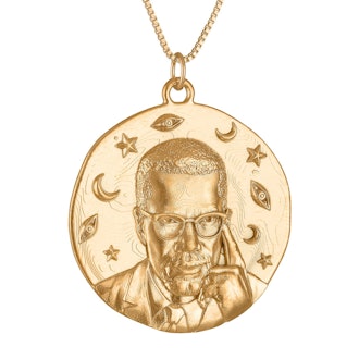 Malcolm X large gold vermilion medallion necklace from Black-owned jewelry brand SEWIT SIUM.