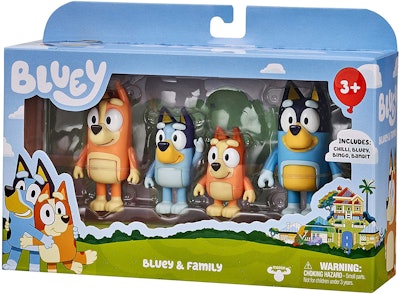 Package of four small "Bluey" character toys
