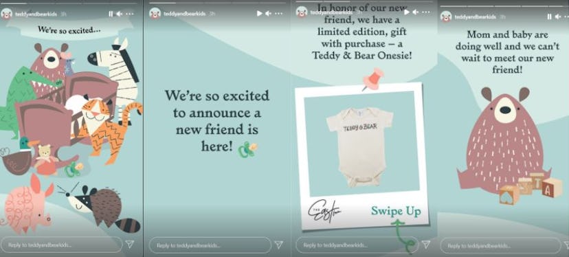  The couple’s clothing and toy company, Teddy & Bear, revealed the happy baby news on the brand’s In...