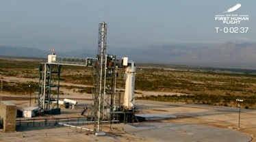The New Shepard rocket ready for launch.