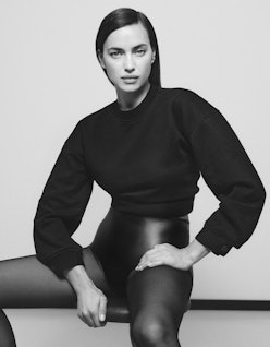Model and street style star Irina Shayk wears DL1961 leggings from the brands new Fall/Winter 2021 c...