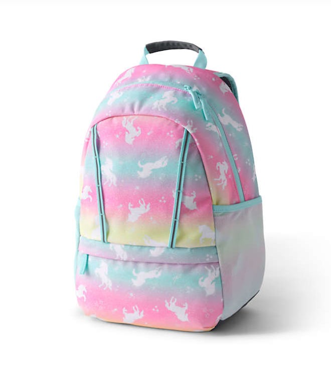 Backpack with pastel rainbow colors and unicorns