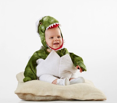 Dinosaurs would make a fun baby and dog Halloween costume idea.