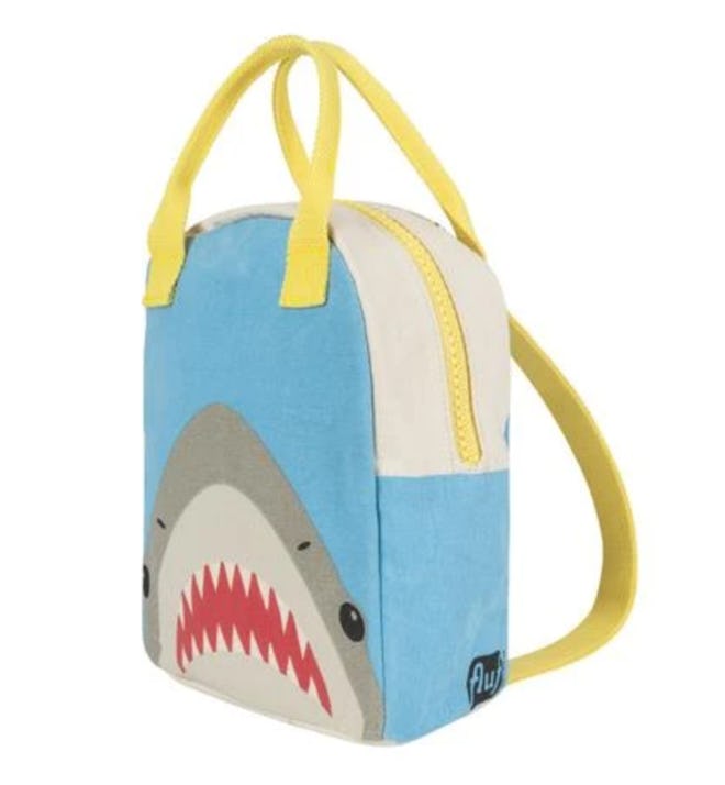 Kids backpack with shark face and colorful handles/straps
