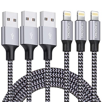 YUNSONG 6FT Nylon Braided Lightning Cable (3-Pack)