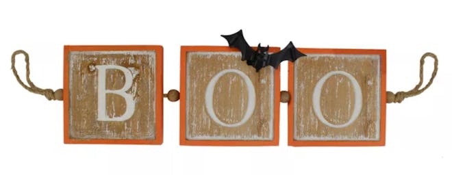 27.5" Beige and Orange BOO Halloween Decorative Hanging Banner