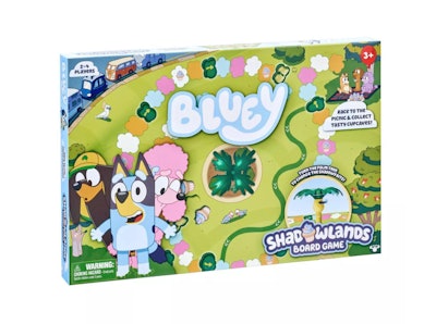 Packaging for "Bluey Shadowlands Board Game"; featuring characters from "Bluey"