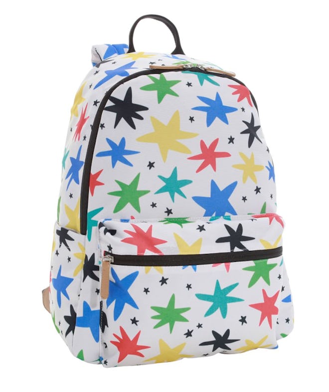 Backpack with stars in primary colors; green, yellow, red, blue