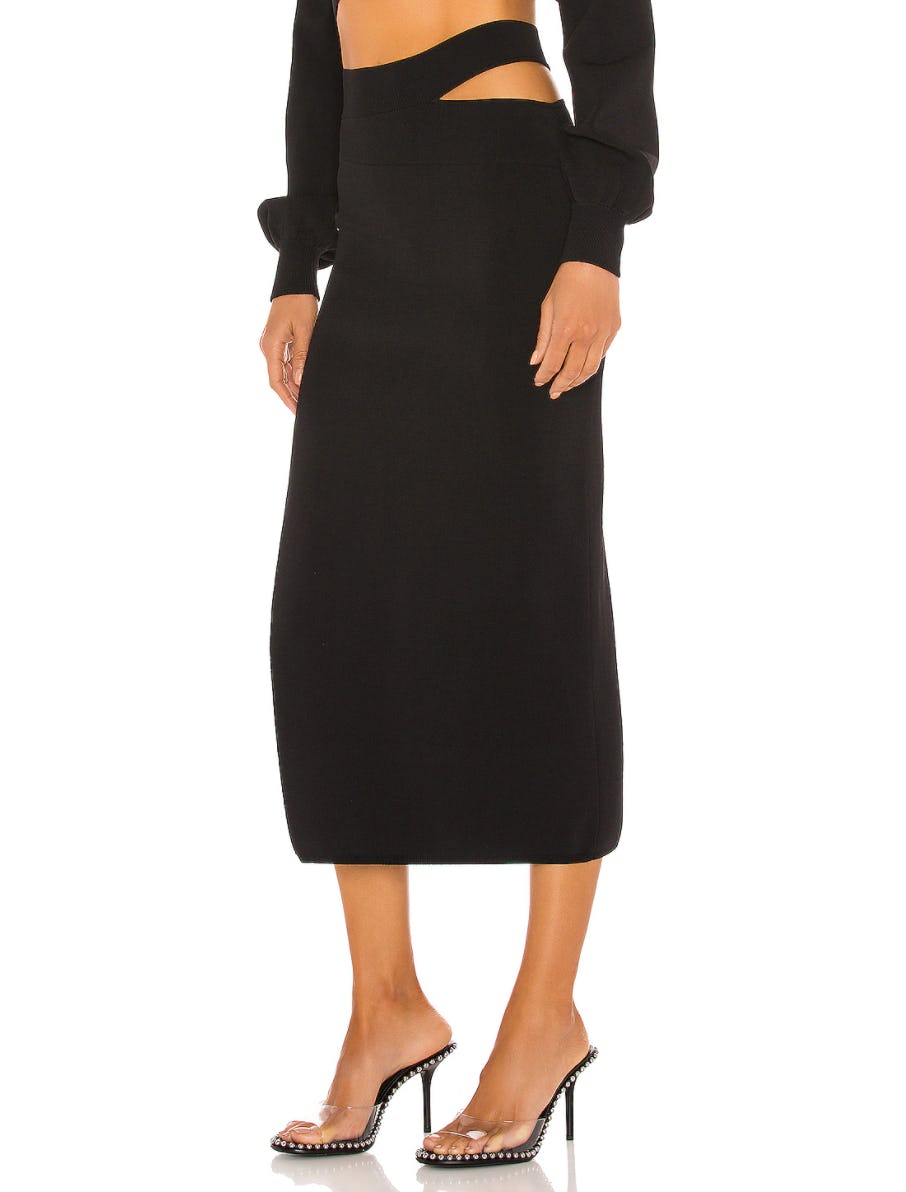 Cut Out Knit Midi Skirt