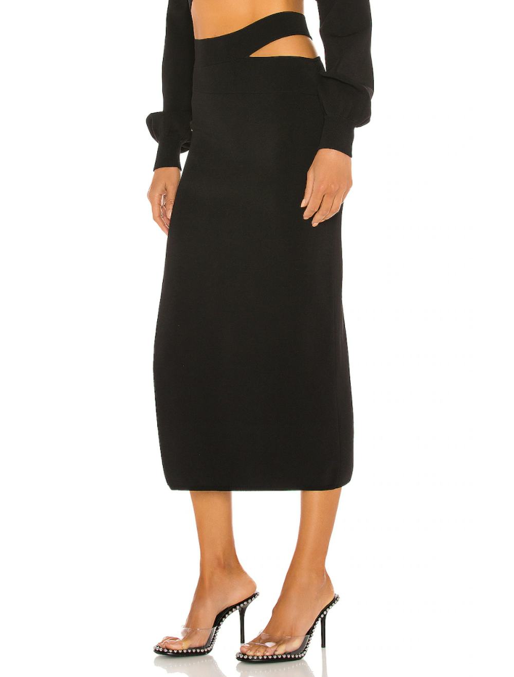 Cut Out Knit Midi Skirt