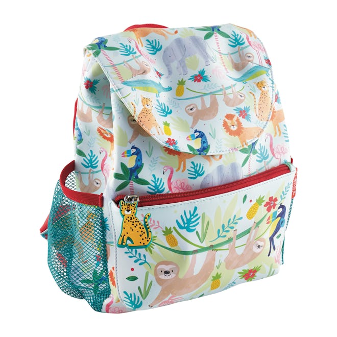 Backpack with colorful print featuring jungle animals