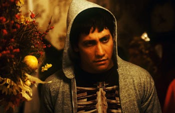 Jake Gyllenhaal wearing a skeleton costume in Donnie Darko.