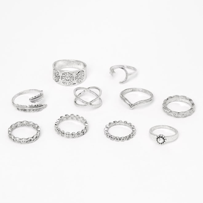 SET OF FAUX SILVER RINGS FROM CLAIRE'S