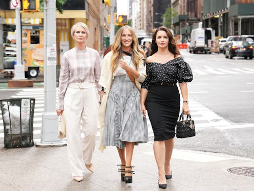 Cynthia Nixon as Miranda Hobbes, Sarah Jessica Parker as Carrie Bradshaw, Kristin Davis as Charlotte...