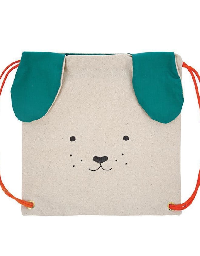 Canvas drawstring backpack with puppy face and floppy ears