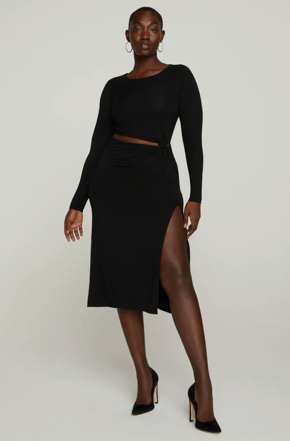 GATHERED WAIST CUT OUT MIDI