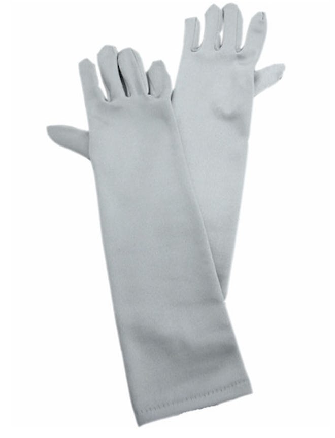 long silver satin gloves for a child