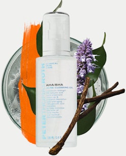 AHA/BHA skin brightening serum and Licorice root and flower on a plate
