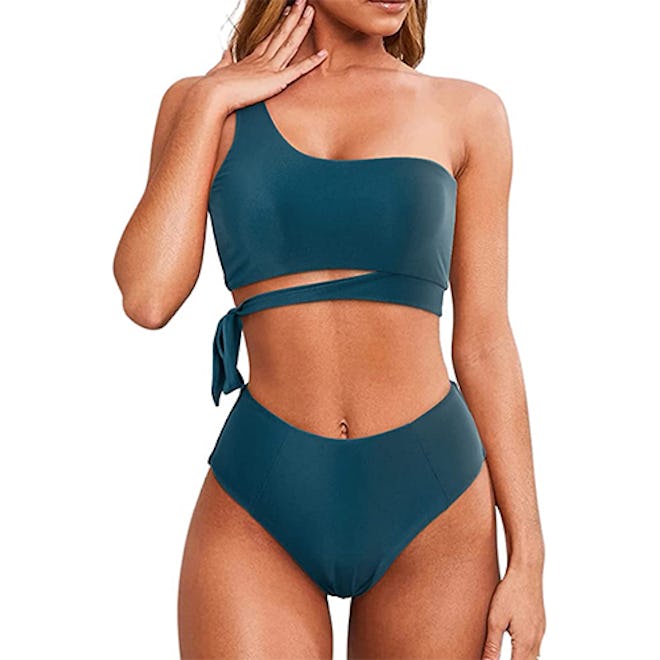 MOOSLOVER One Shoulder High Waisted Bikini With Tie