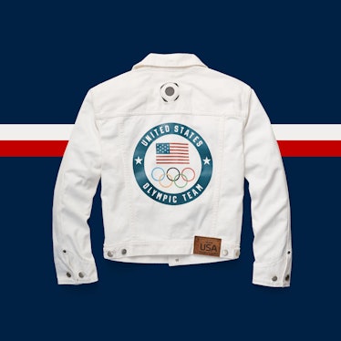 A flat lay image of the white jackets designed for the Team USA flag bearers at the 2021 Olympics, w...