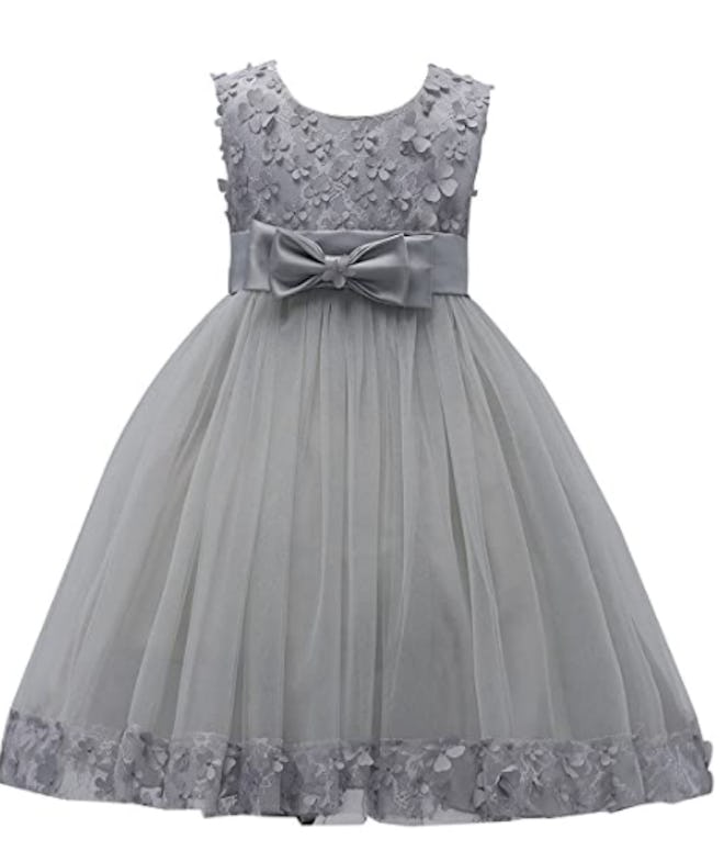 grey tulle flower girl dress