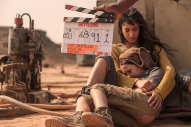Sofia Boutella filming a scene with Brooklynn Prince on set of Settlers