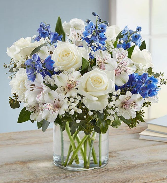 blue and white floral bouquet 1-800 flowers 