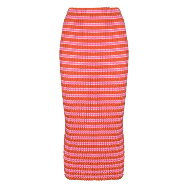Issey Miyake Spongy striped midi skirt