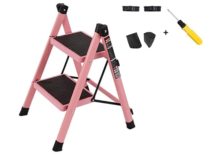 pink 3-step foldable ladder
